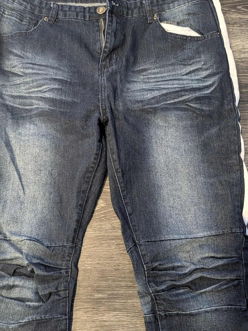 Men's Dark Blue Slim Straight Jeans with White Side Stripes